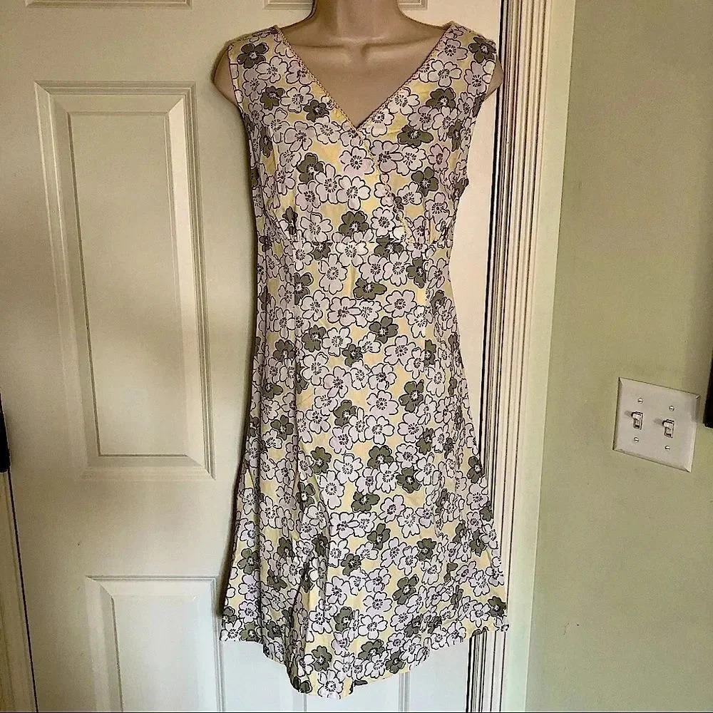 Faded Glory yellow granny liberty floral vintage 80’s mod dress size M/L